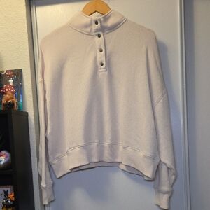 American Eagle Pullover Henley Cream Color Long Sleeve Cropped Sweater Size XL